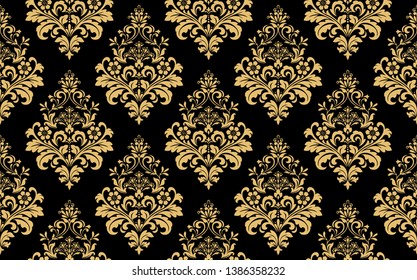 Motif floral. Fond d'écran vintage dans le style baroque. Arrière-plan vectoriel harmonieux. Oeuvres en or et noir pour tissu, fond d'écran, emballage. Ornement de fleurs de Damas