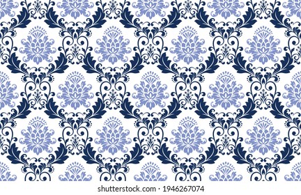 Floral pattern. Vintage wallpaper in the Baroque style. Seamless vector background. Black and blue ornament for fabric, wallpaper, packaging. Ornate Damask flower ornament