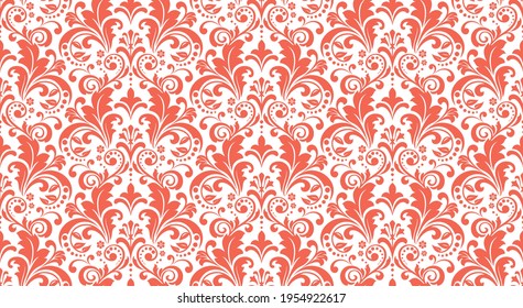 Floral pattern. Vintage wallpaper in the Baroque style. Seamless vector background. White and pink ornament for fabric, wallpaper, packaging. Ornate Damask flower ornament