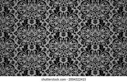 Patrón floral. Papel pintado de estilo barroco. Fondo vectorial impecable. Ornamento negro y gris para tela, papel pintado, embalaje. Ornate Damask
