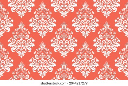 Floral pattern. Vintage wallpaper in the Baroque style. Seamless vector background. White and pink ornament for fabric, wallpaper, packaging. Ornate Damask flower ornament