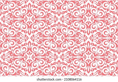 Patrón floral. Papel pintado de estilo barroco. Fondo vectorial impecable. Ornamento blanco y rosa para tela, papel pintado, embalaje. Ornate Damask