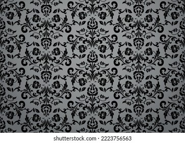 Floral pattern. Vintage wallpaper in the Baroque style. Seamless vector background. Black and gray ornament for fabric, wallpaper, packaging. Ornate Damask flower ornament