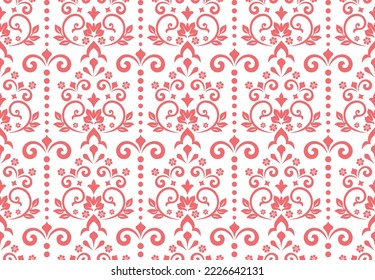Floral pattern. Vintage wallpaper in the Baroque style. Seamless vector background. White and pink ornament for fabric, wallpaper, packaging. Ornate Damask flower ornament