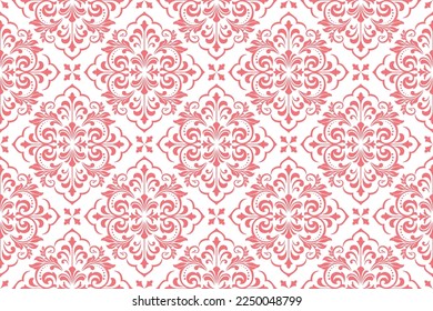 Patrón floral. Papel pintado de estilo barroco. Fondo vectorial impecable. Ornamento blanco y rosa para tela, papel pintado, embalaje. Ornate Damask