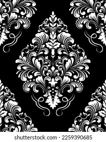 Floral pattern. Vintage wallpaper in the Baroque style. Seamless vector background. White and black ornament for fabric, wallpaper, packaging. Ornate Damask flower ornament