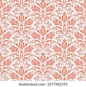 Floral pattern. Vintage wallpaper in the Baroque style. Seamless vector background. White and pink ornament for fabric, wallpaper, packaging. Ornate Damask flower ornament