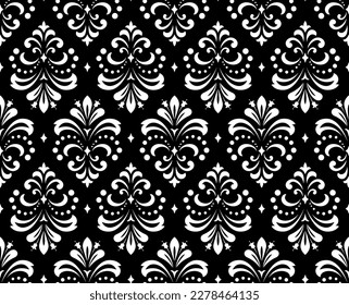 Floral pattern. Vintage wallpaper in the Baroque style. Seamless vector background. White and black ornament for fabric, wallpaper, packaging. Ornate Damask flower ornament