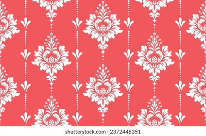 Floral pattern. Vintage wallpaper in the Baroque style. Seamless vector background. White and pink ornament for fabric, wallpaper, packaging. Ornate Damask flower ornament