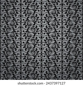 Floral pattern. Vintage wallpaper in the Baroque style. Seamless vector background. Gray and black ornament for fabric, wallpaper, packaging. Ornate Damask flower ornament