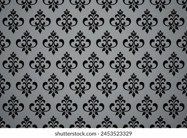 Blumenmuster. Klassischer Bildschirmhintergrund im Barockstil. Nahtloser Vektorgrafik-Hintergrund. Grau und Schwarz Ornament für Stoff, Bildschirmhintergrund, Verpackung. Verzierte Damastblume Ornament