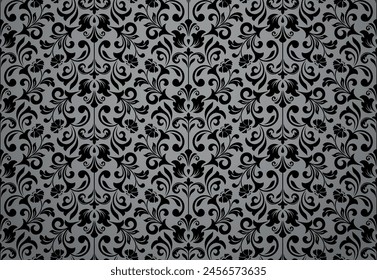 Floral pattern. Vintage wallpaper in the Baroque style. Seamless vector background. Gray and black ornament for fabric, wallpaper, packaging. Ornate Damask flower ornament