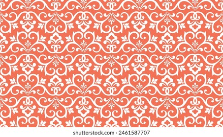 Floral pattern. Vintage wallpaper in the Baroque style. Seamless vector background. White and pink ornament for fabric, wallpaper, packaging. Ornate Damask flower ornament