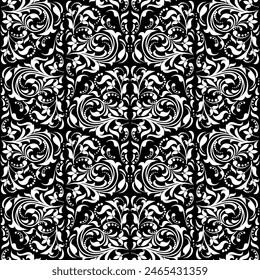 Floral pattern. Vintage wallpaper in the Baroque style. Seamless vector background. White and black ornament for fabric, wallpaper, packaging. Ornate Damask flower ornament.