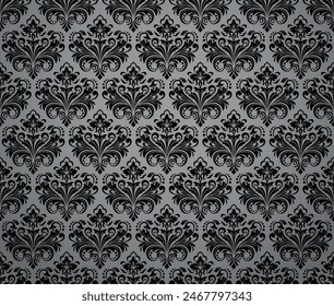 Floral pattern. Vintage wallpaper in the Baroque style. Seamless vector background. Gray and black ornament for fabric, wallpaper, packaging. Ornate Damask flower ornament