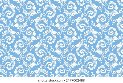 Patrón floral. Fondo de pantalla Antiguas en estilo barroco. Fondo de Vector inconsútil. Adorno blanco y azul para tela, Fondo de pantalla, embalaje. Adorno de flor de Damasco adornado