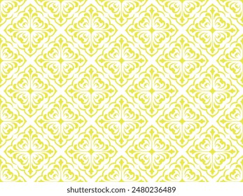 Floral pattern. Vintage wallpaper in the Baroque style. Seamless vector background. White and yellow ornament for fabric, wallpaper, packaging. Ornate Damask flower ornament