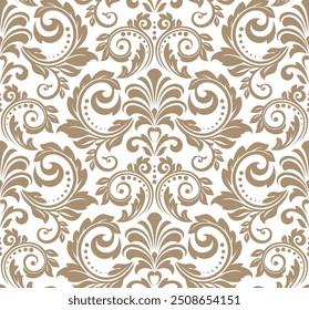 Padrão floral. Papel de parede vintage no estilo barroco. Plano de fundo de vetor contínuo. Branco e bege ornamento para tecido, papel de parede, embalagem. Ornamento de flor de damasco ornamentado