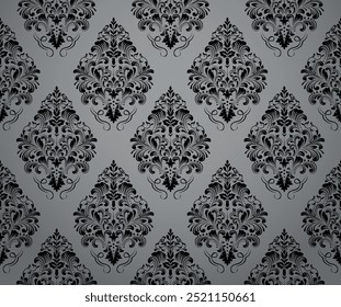 Floral pattern. Vintage wallpaper in the Baroque style. Seamless vector background. Gray and black ornament for fabric, wallpaper, packaging. Ornate Damask flower ornament