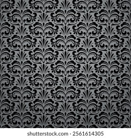 Floral pattern. Vintage wallpaper in the Baroque style. Seamless vector background. Gray and black ornament for fabric, wallpaper, packaging. Ornate Damask flower ornament