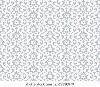 Floral pattern. Vintage wallpaper in the Baroque style. Seamless vector background. White and gray ornament for fabric, wallpaper, packaging. Ornate Damask flower ornament