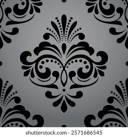 Floral pattern. Vintage wallpaper in the Baroque style. Seamless vector background. Gray and black ornament for fabric, wallpaper, packaging. Ornate Damask flower ornament