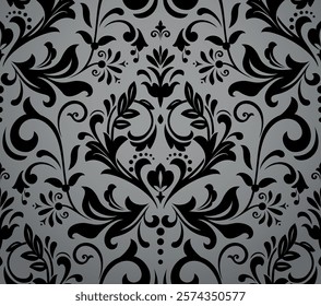 Floral pattern. Vintage wallpaper in the Baroque style. Seamless vector background. Gray and black ornament for fabric, wallpaper, packaging. Ornate Damask flower ornament