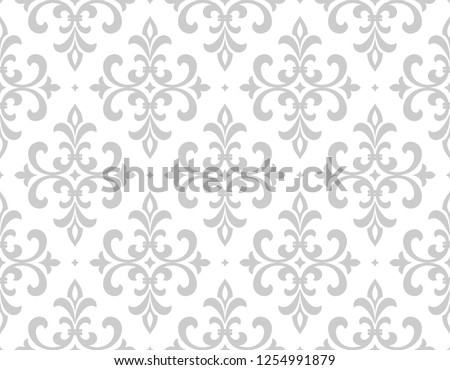 Floral pattern. Vintage wallpaper in the Baroque style. Seamless vector background. White and grey ornament for fabric, wallpaper, packaging. Ornate Damask flower ornament.