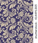Floral pattern. Wallpaper baroque, damask. Seamless vector background. Gold and black blue ornament