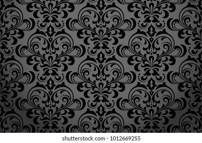 Floral pattern. Wallpaper baroque, damask. Seamless vector background. Black ornament