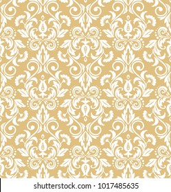 Floral pattern. Wallpaper baroque, damask. Seamless vector background. Gold and white ornament.