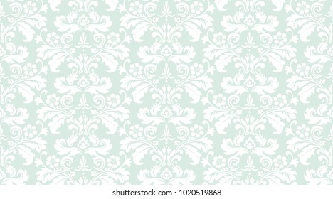 Floral pattern. Wallpaper baroque, damask. Seamless vector background. Green and white ornament