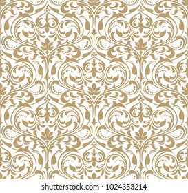 Floral pattern. Wallpaper baroque, damask. Seamless vector background. Gold and white ornament.