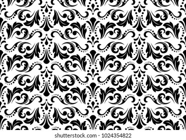 Floral pattern. Wallpaper baroque, damask. Seamless vector background. Black and white ornament	