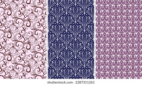 Floral pattern. Wallpaper baroque, damask. Seamless vector background. Gold and blue ornament