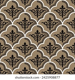 Floral pattern. Wallpaper baroque, damask. Seamless vector background. Gold and black ornament Graphic modern pattern.