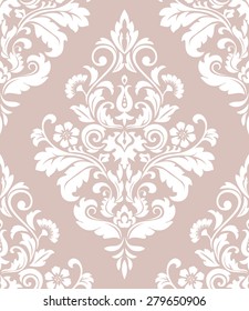 Floral pattern. Wallpaper baroque, damask. Seamless vector background. White and beige ornament.