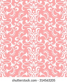 Floral pattern. Wallpaper baroque, damask. Seamless vector background. Pink and white ornament