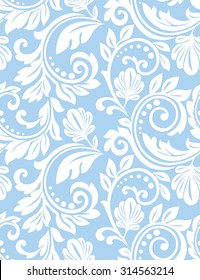 Floral pattern. Wallpaper baroque, damask. Seamless vector background. Blue and white ornament