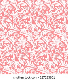 Floral pattern. Wallpaper baroque, damask. Seamless vector background. Pink and white ornament
