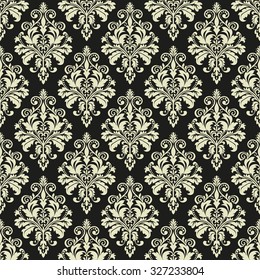 Floral pattern. Wallpaper baroque, damask. Seamless vector background. Gold and black ornament.