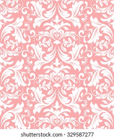 Floral pattern. Wallpaper baroque, damask. Seamless vector background. Pink and white ornament