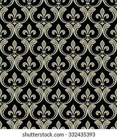 Floral pattern. Wallpaper baroque, damask. Seamless vector background. Gold and black ornament
