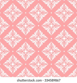 Floral pattern. Wallpaper baroque, damask. Seamless vector background. Pink and white ornament