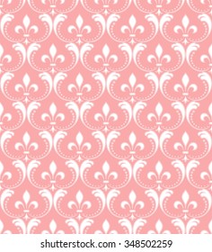 Floral pattern. Wallpaper baroque, damask. Seamless vector background. Pink and white ornament.