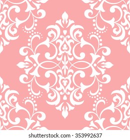 Floral pattern. Wallpaper baroque, damask. Seamless vector background. Pink and white ornament