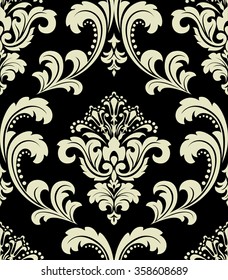 Floral pattern. Wallpaper baroque, damask. Seamless vector background. Gold and black ornament