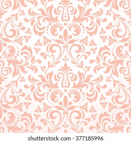 Floral pattern. Wallpaper baroque, damask. Seamless vector background. Pink and white ornament