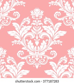 Floral pattern. Wallpaper baroque, damask. Seamless vector background. Pink and white ornament