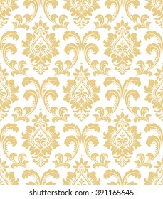 Floral Pattern. Wallpaper Baroque, Damask. Seamless Vector Background. White And Gold Ornament.